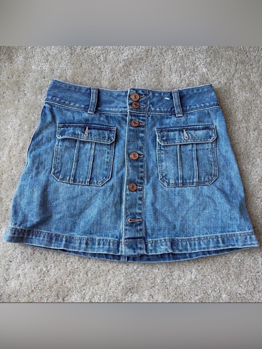Abercrombie & Fitch Blue Button-Front Mini Denim Skirt